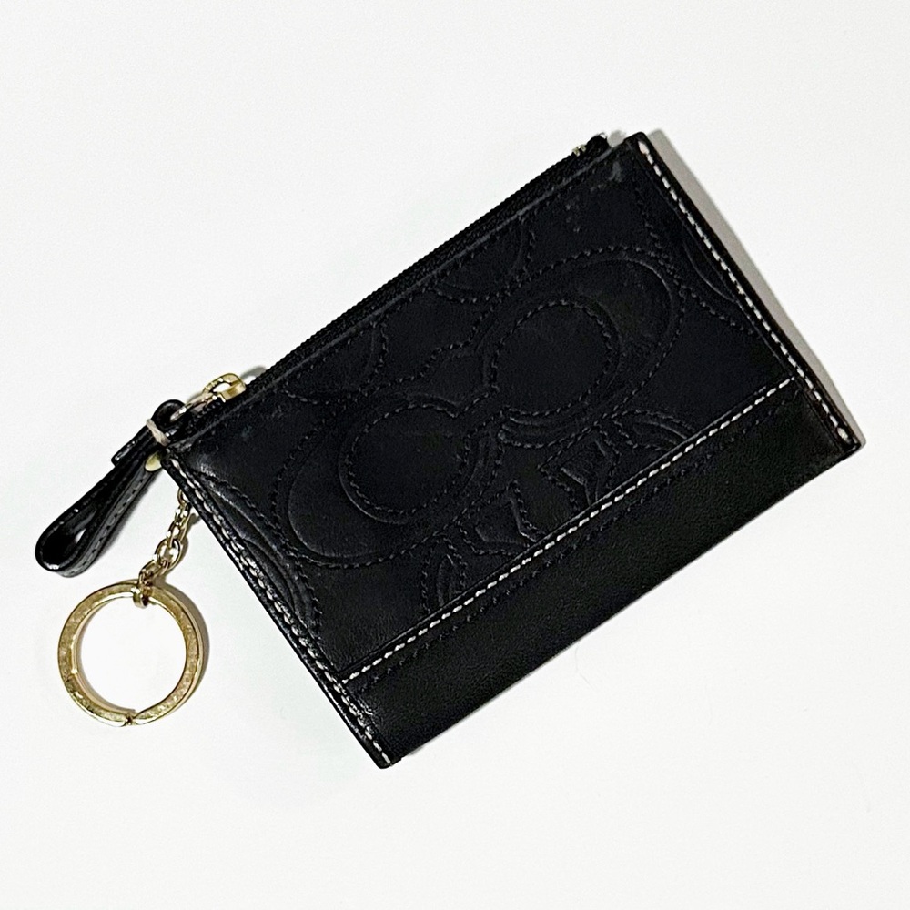 Coach Black Leather Keychain Coin Wallet and Card Holder